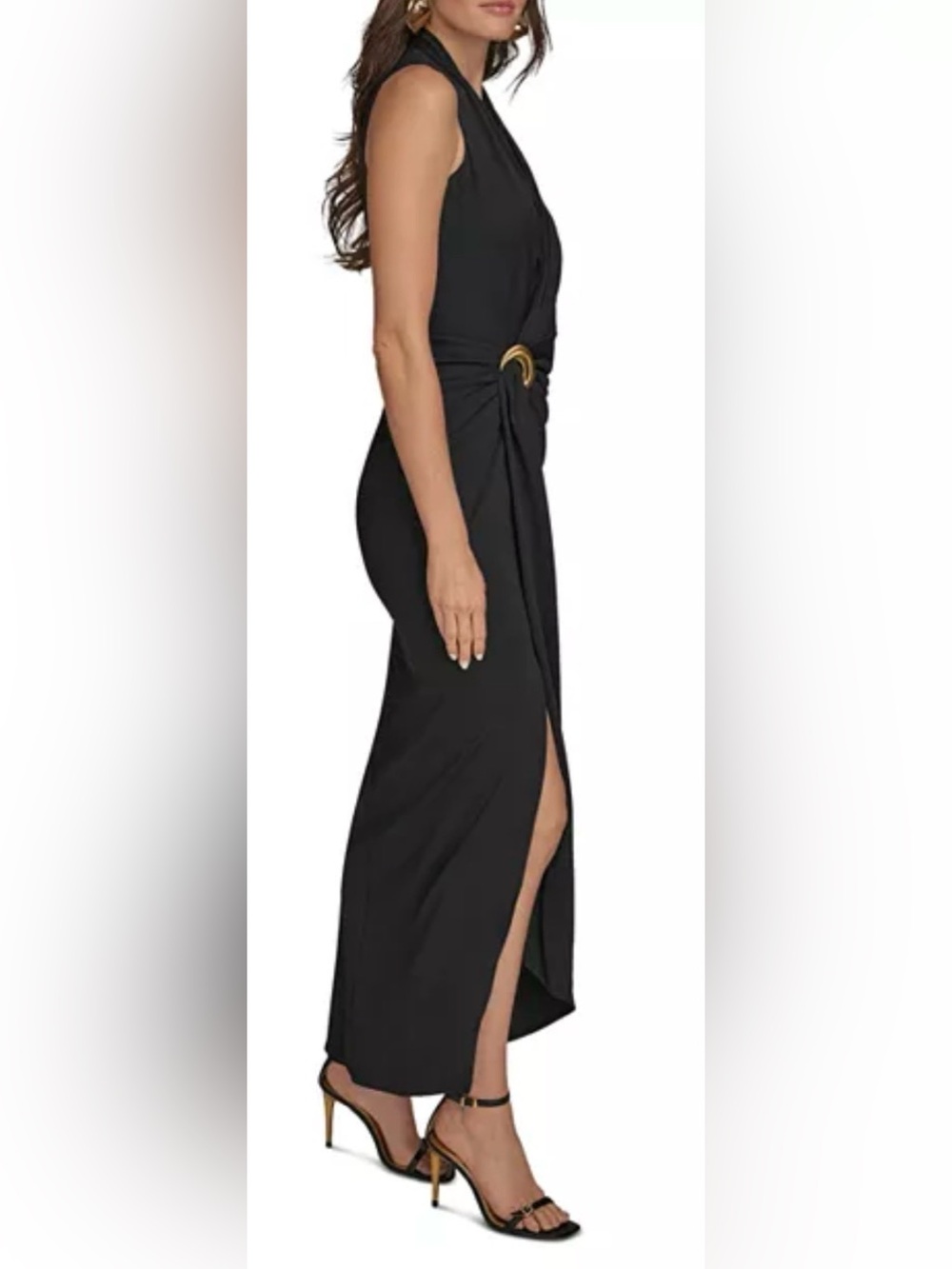 NEW Donna Karan New York Belt Detail Black Sheath Maxi Dress sz 6 - Picture 4 of 10